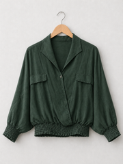 Made In Italy Wrap-front Flowy Cropped Top With Elastic Hem - Hunter Green