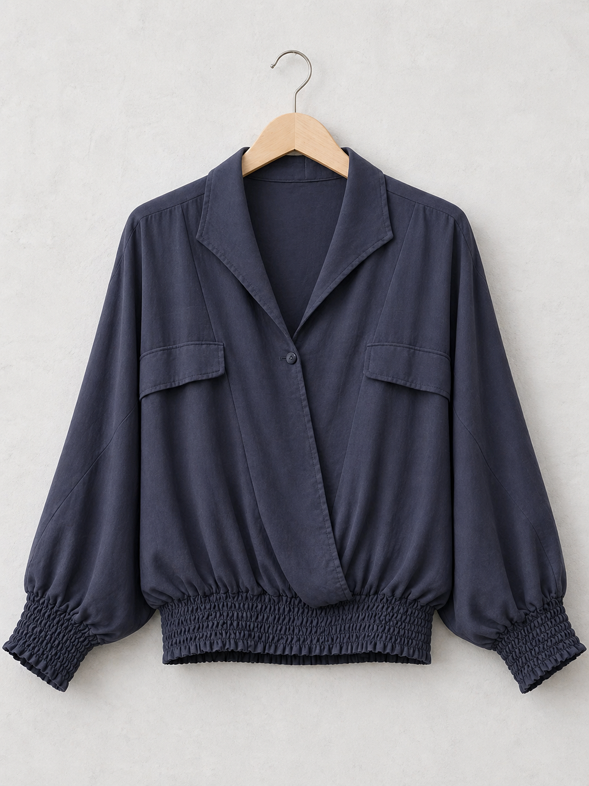 Made In Italy Wrap-front Flowy Cropped Top With Elastic Hem - Navy