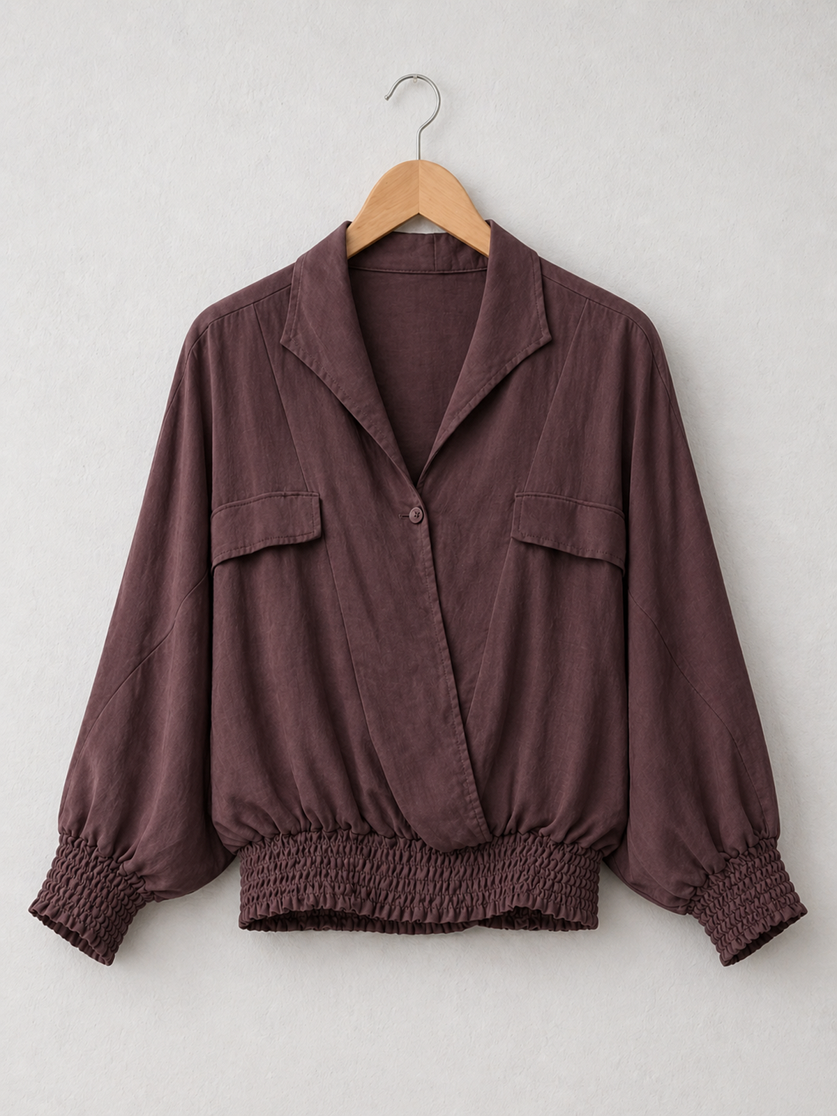 Made In Italy Wrap-front Flowy Cropped Top With Elastic Hem - Plum