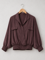 Made In Italy Wrap-front Flowy Cropped Top With Elastic Hem - Plum