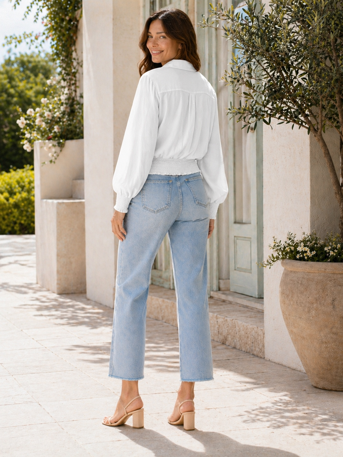 Made In Italy Wrap-front Flowy Cropped Top With Elastic Hem - White