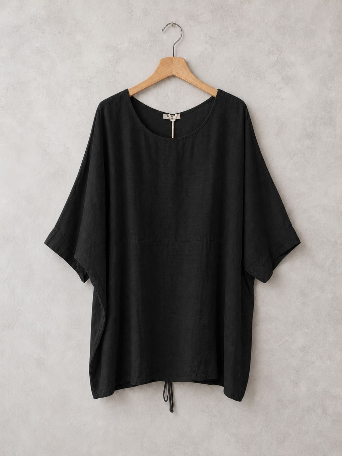 Plus Size Italian Ruched Detail Batwing Linen Top - Black