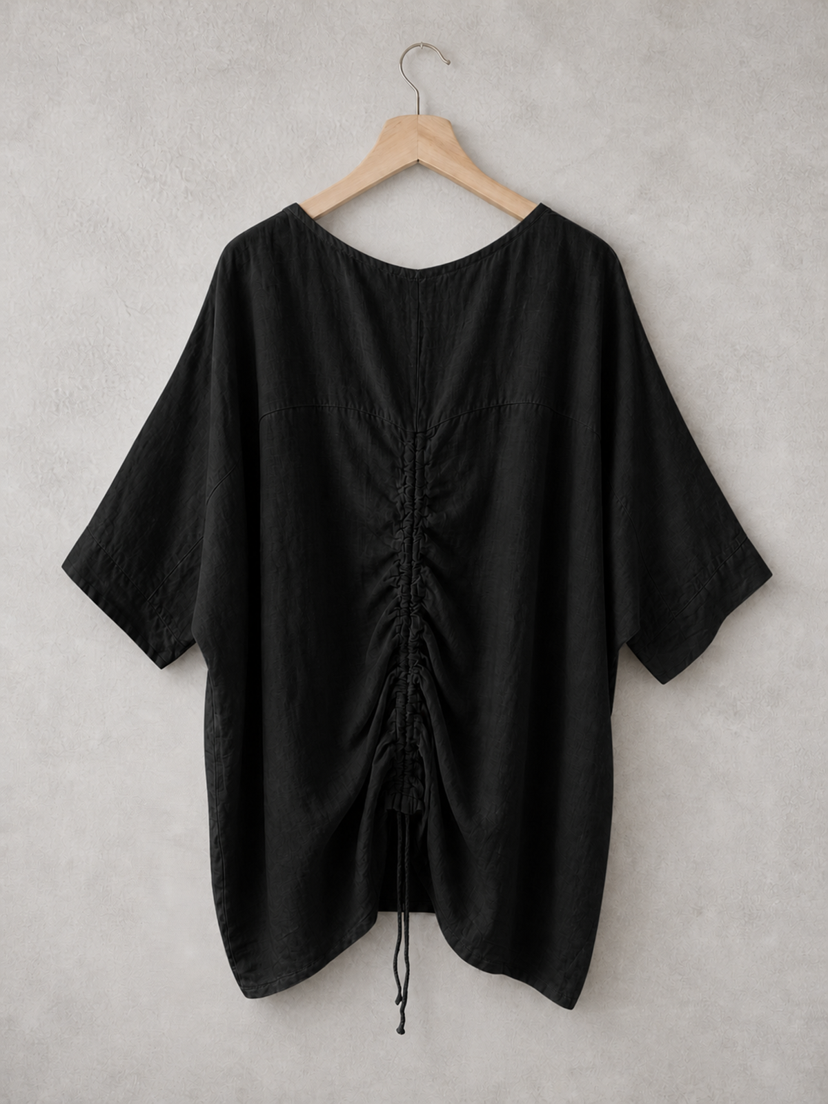 Plus Size Italian Ruched Detail Batwing Linen Top - Black