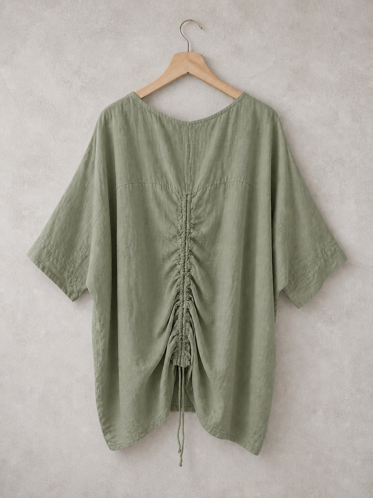 Plus Size Italian Ruched Detail Batwing Linen Top - Khaki