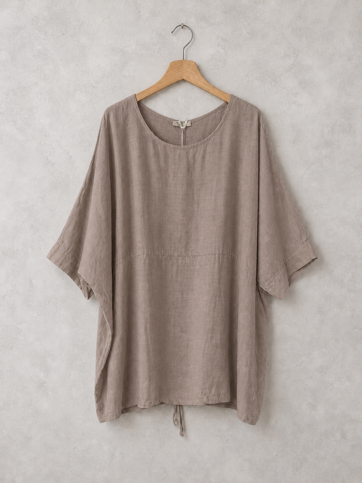 Plus Size Italian Ruched Detail Batwing Linen Top - Mocha