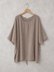 Plus Size Italian Ruched Detail Batwing Linen Top - Mocha