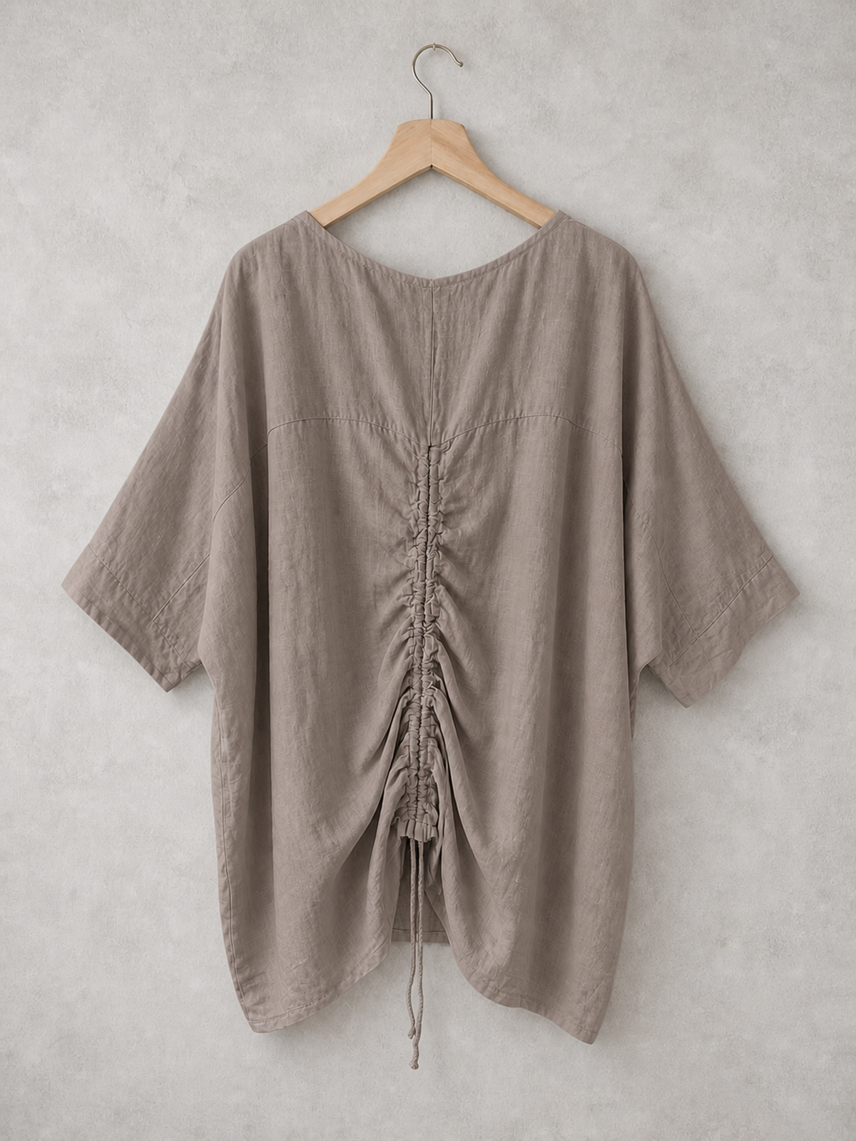 Plus Size Italian Ruched Detail Batwing Linen Top - Mocha