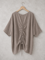 Plus Size Italian Ruched Detail Batwing Linen Top - Mocha