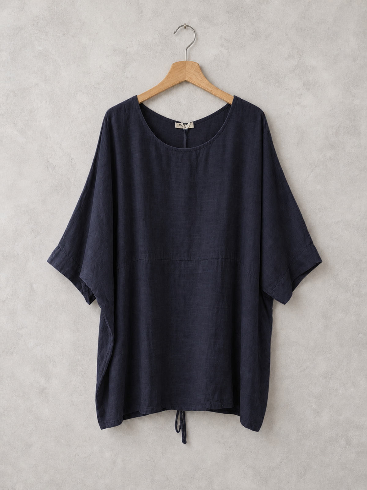 Plus Size Italian Ruched Detail Batwing Linen Top - Navy