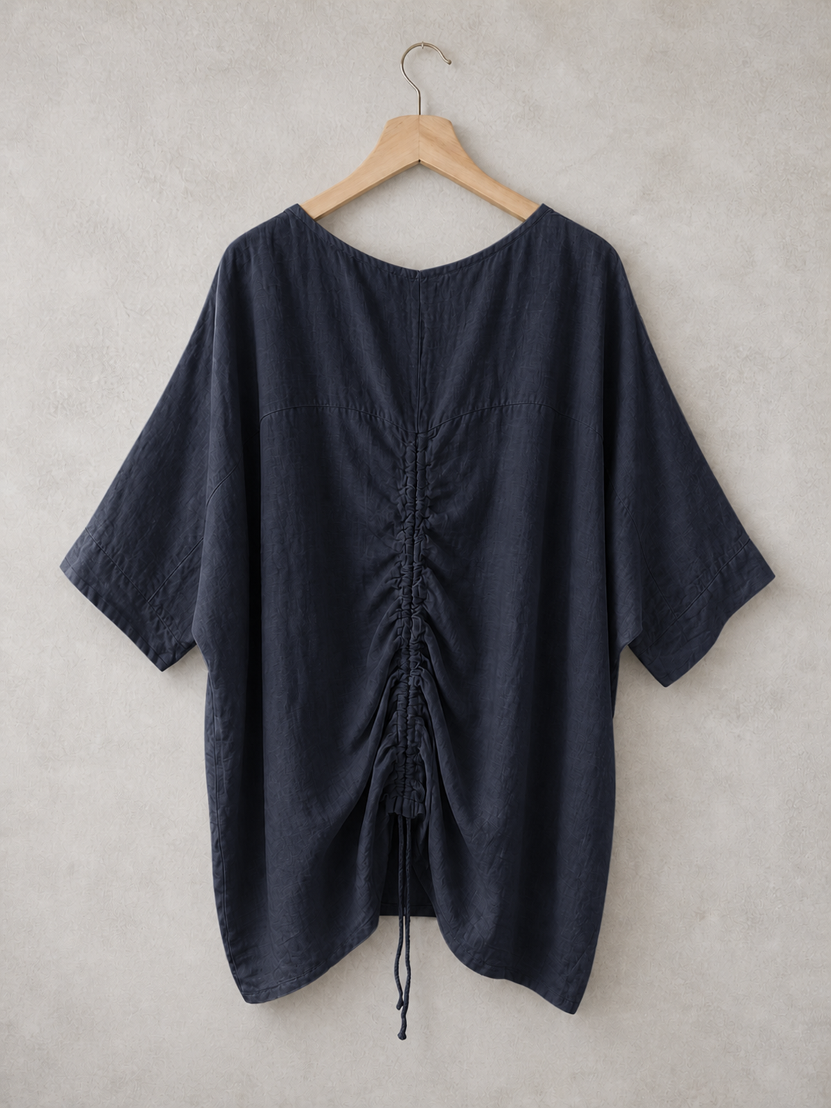 Plus Size Italian Ruched Detail Batwing Linen Top - Navy