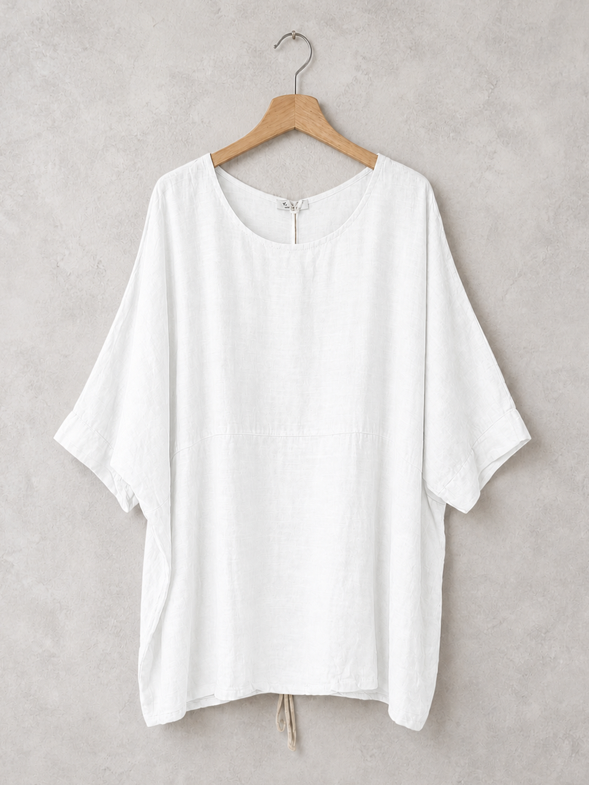 Plus Size Italian Ruched Detail Batwing Linen Top - White