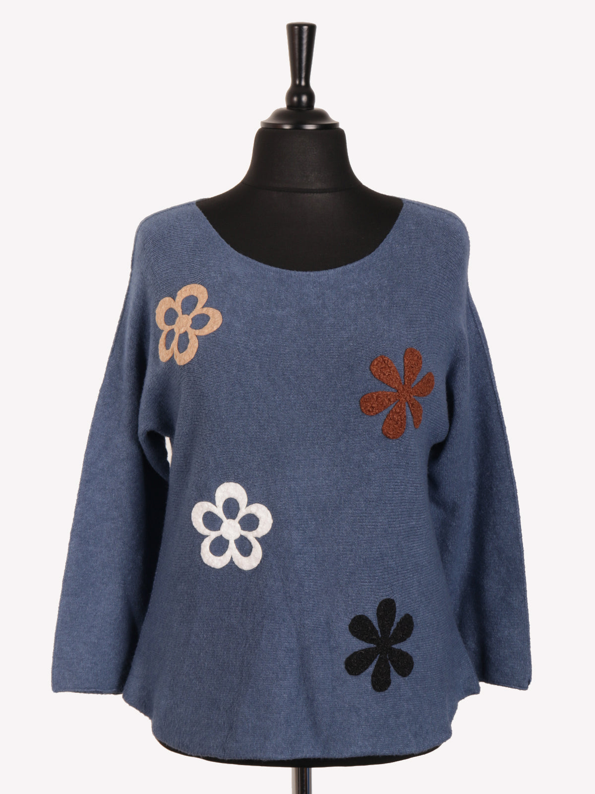 Italian Embossed Flower Soft Knit Jumper - Denim