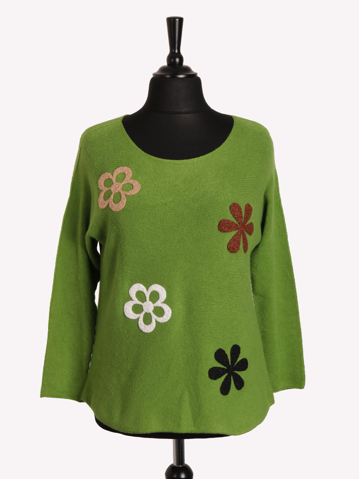 Italian Embossed Flower Soft Knit Jumper - Lime Green