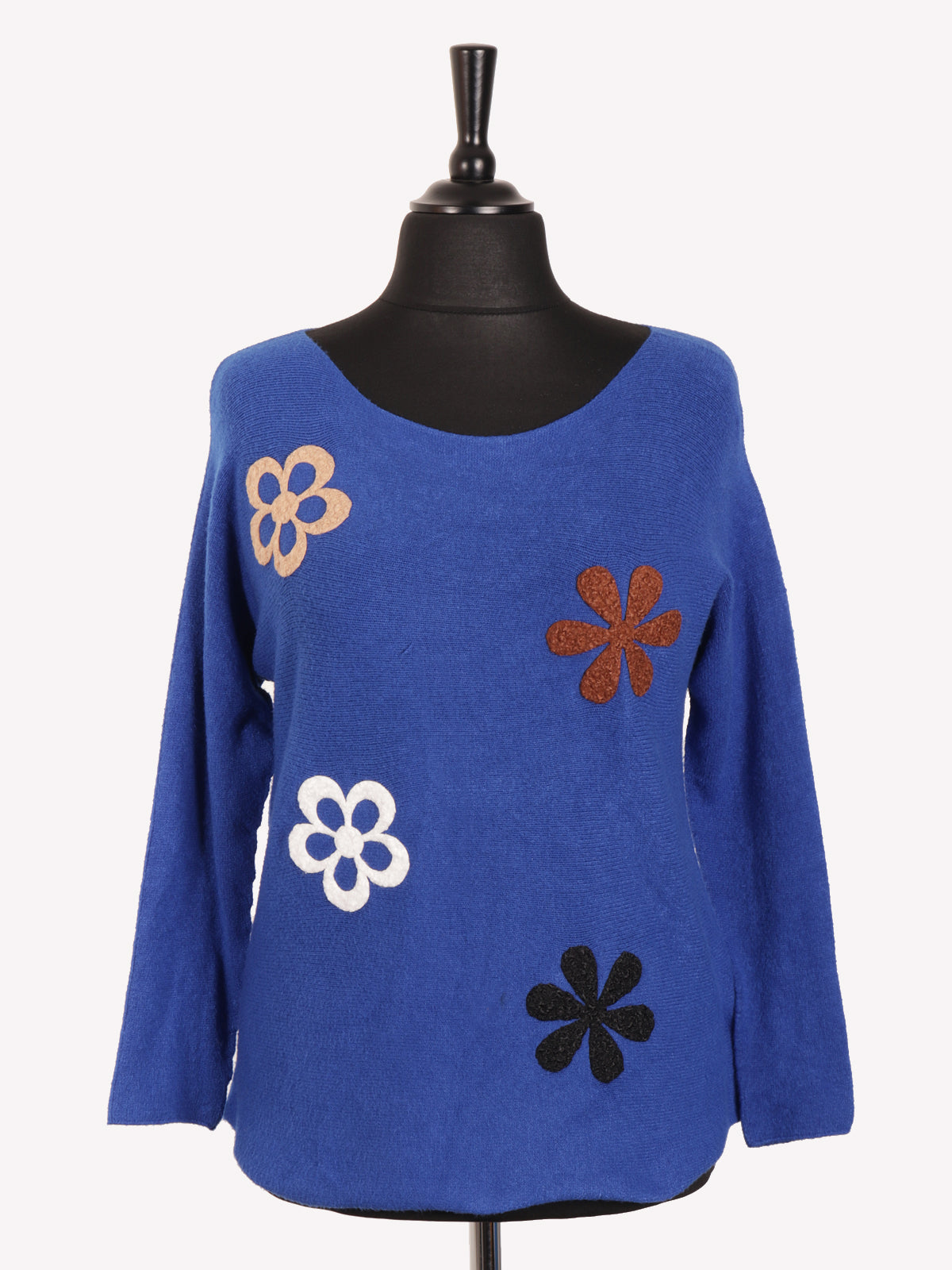 Italian Embossed Flower Soft Knit Jumper - Royal Blue