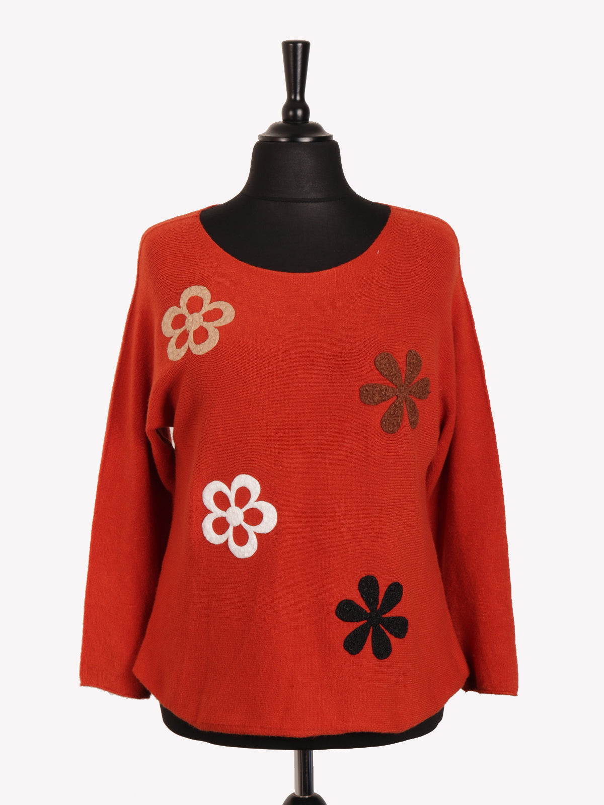 Italian Embossed Flower Soft Knit Jumper - Rust
