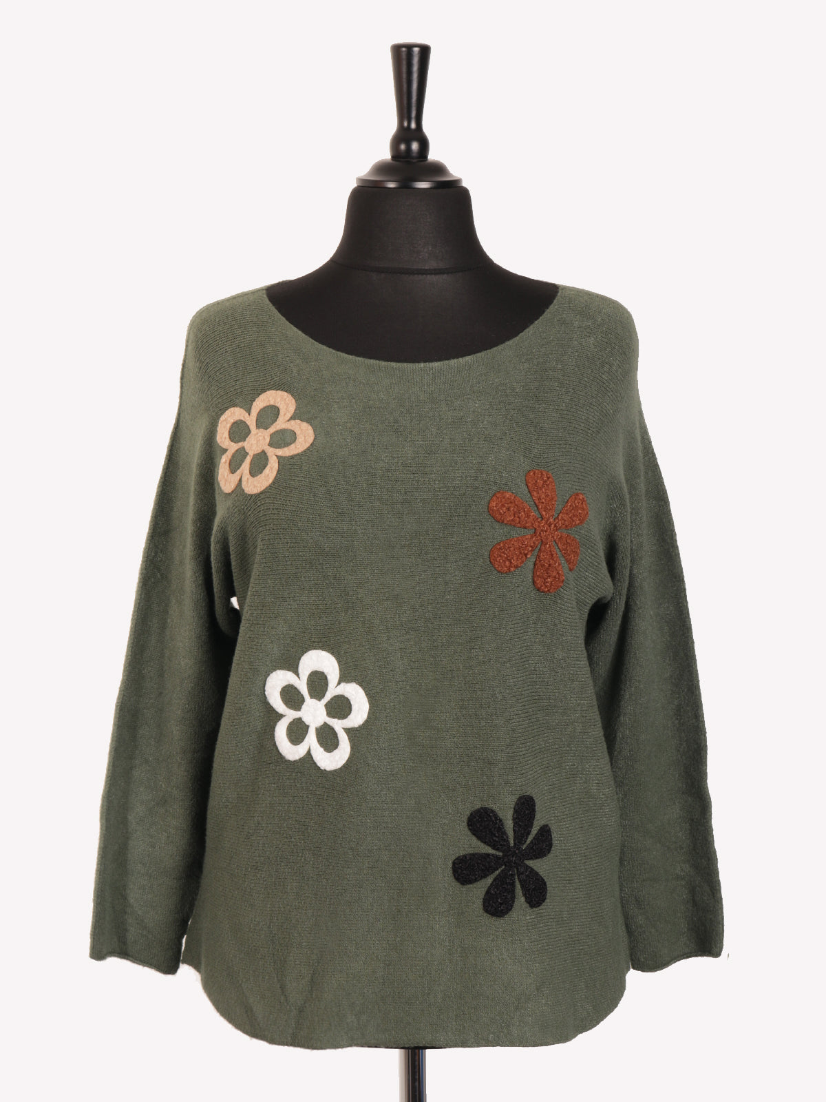 Italian Embossed Flower Soft Knit Jumper - Army Green