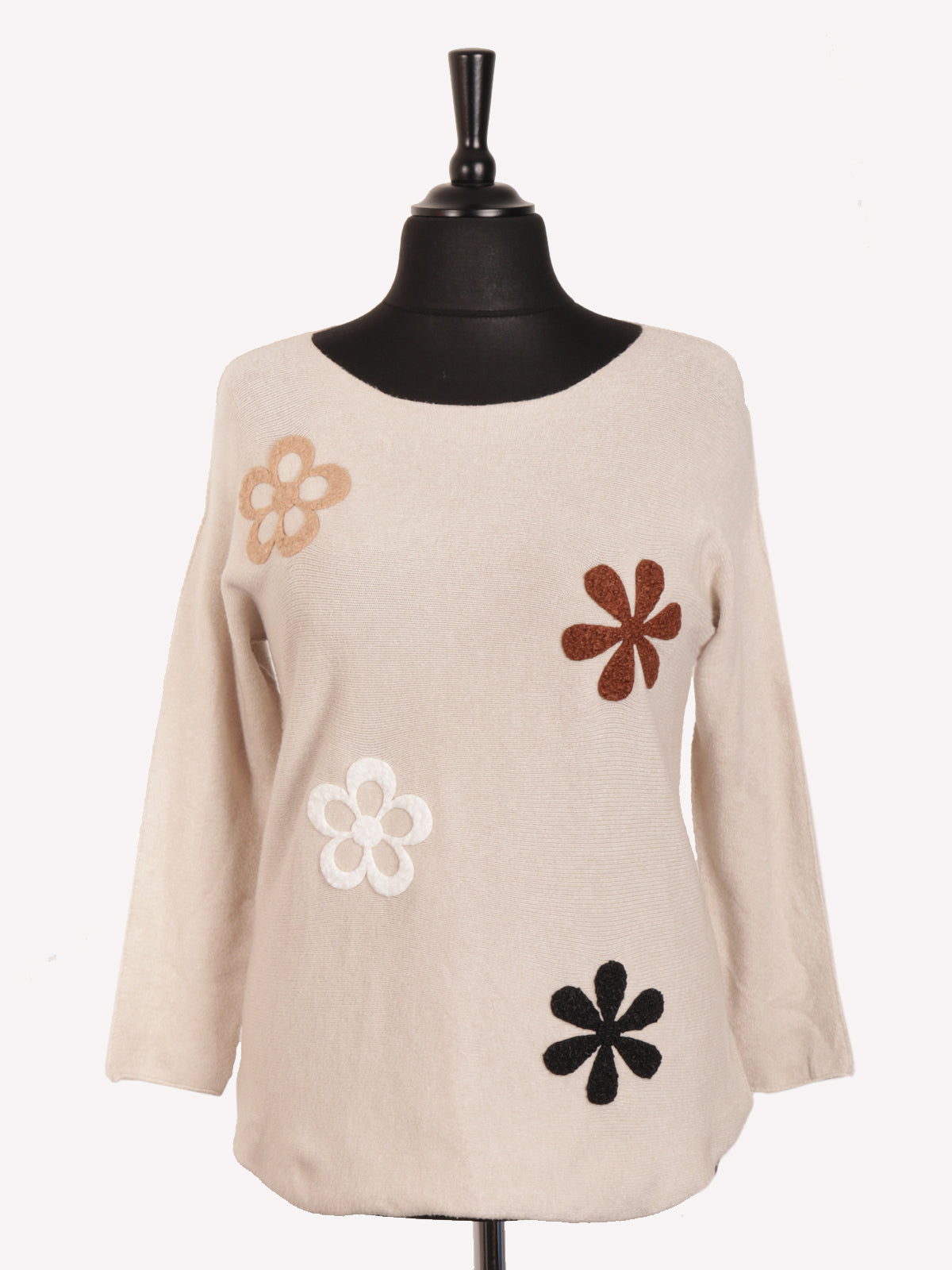 Italian Embossed Flower Soft Knit Jumper - Beige