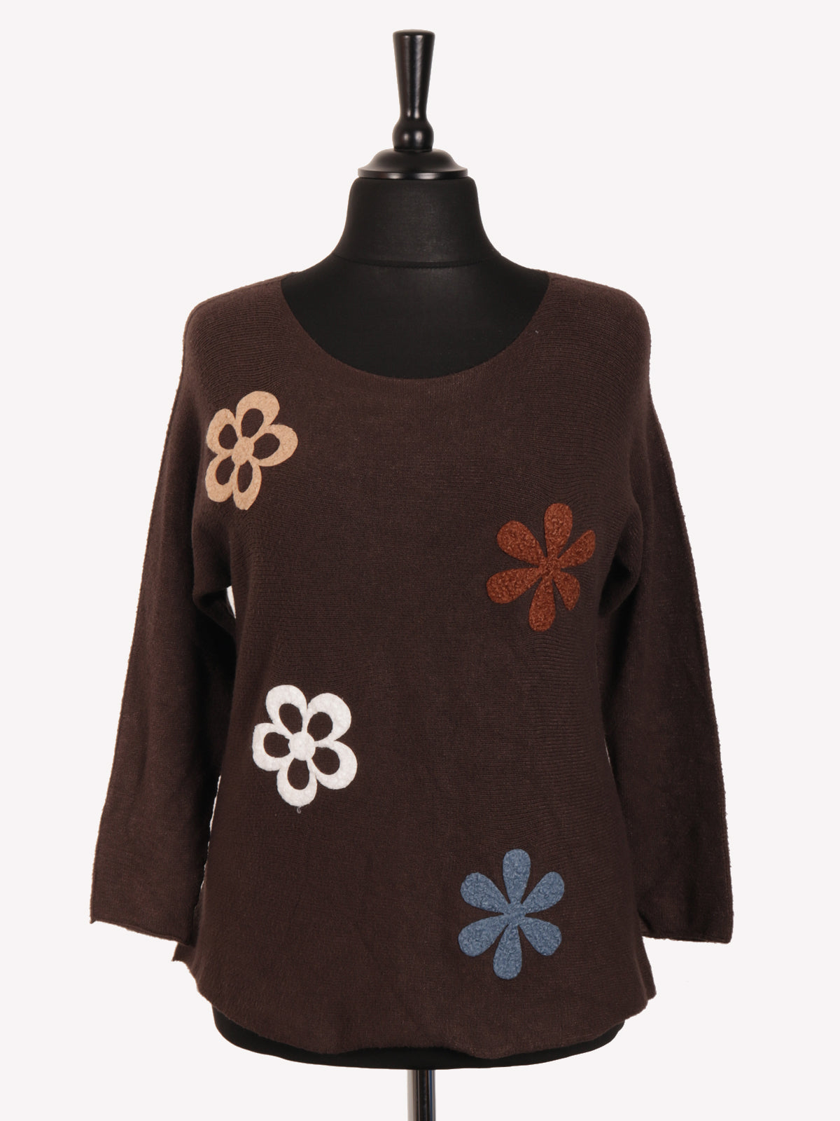 Italian Embossed Flower Soft Knit Jumper - Chocolate