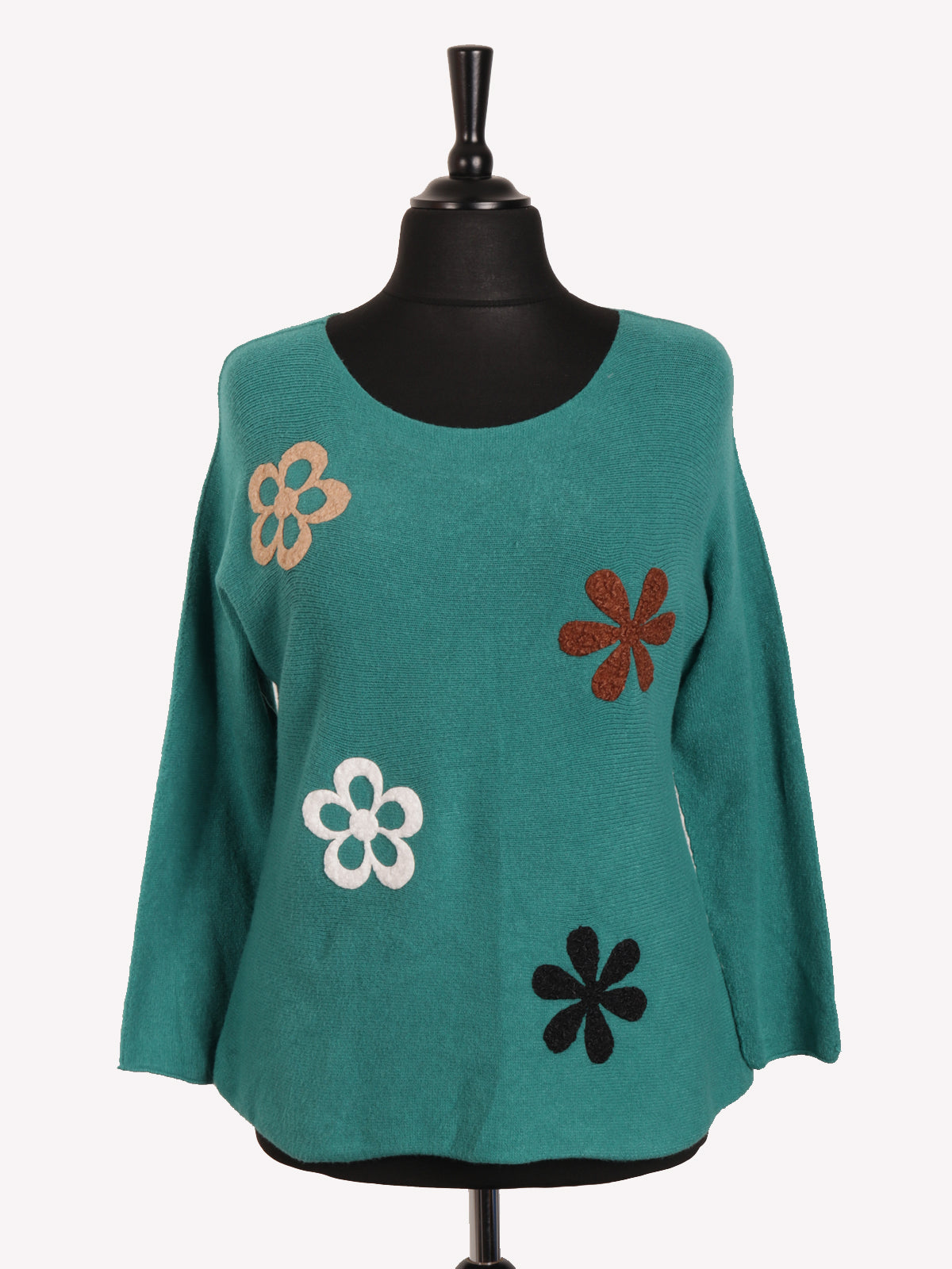 Italian Embossed Flower Soft Knit Jumper - Teal