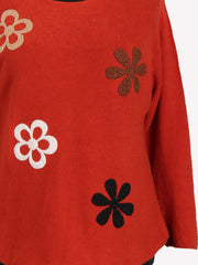 Italian Embossed Flower Soft Knit Jumper - Rust