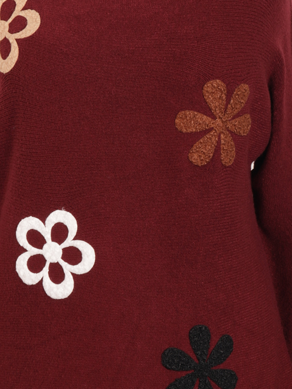 Italian Embossed Flower Soft Knit Jumper - Wine