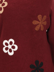 Italian Embossed Flower Soft Knit Jumper - Wine