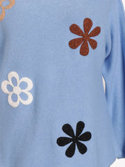 Italian Embossed Flower Soft Knit Jumper - Ice Blue