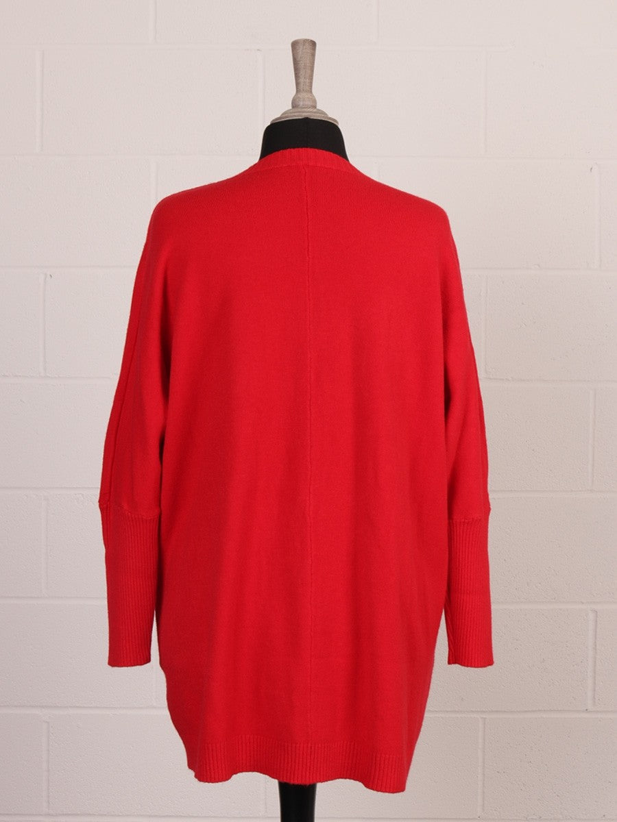 Italian Cable Knitted Batwing Jumper - Red
