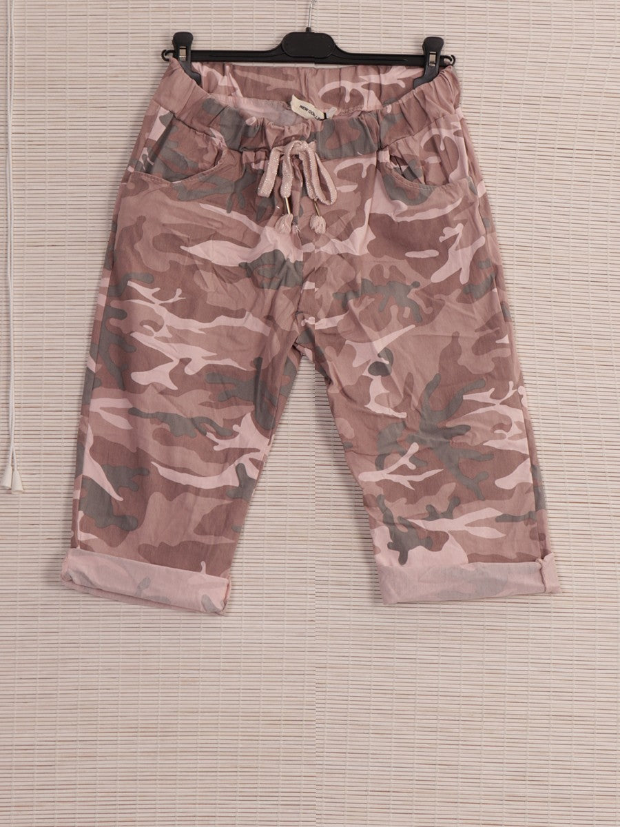 Italian Camouflage Print Knee Length Magic Shorts - Baby Pink