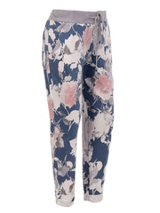 Italian Made Floral Print Cotton Trousers -  Denim