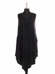 Italian Crochet Detail Handkerchief Hem Dress with Pockets - Black