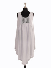 Italian Crochet Detail Handkerchief Hem Dress with Pockets - Light Grey