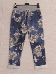 Italian Floral Printed Summer Joggers -  Denim