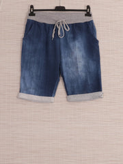 Italian Plain Cotton Shorts -  Denim