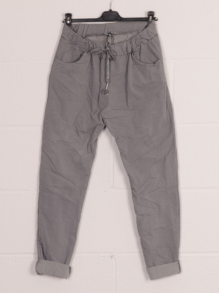 Italian Plain Magic Pants With Side Pockets - Grey