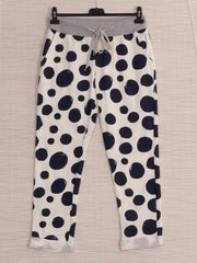 Italian Polka Dot Print Cotton Joggers -  White
