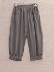 Italian Ruffled Hem Relaxed Fit Linen Trousers - Grey