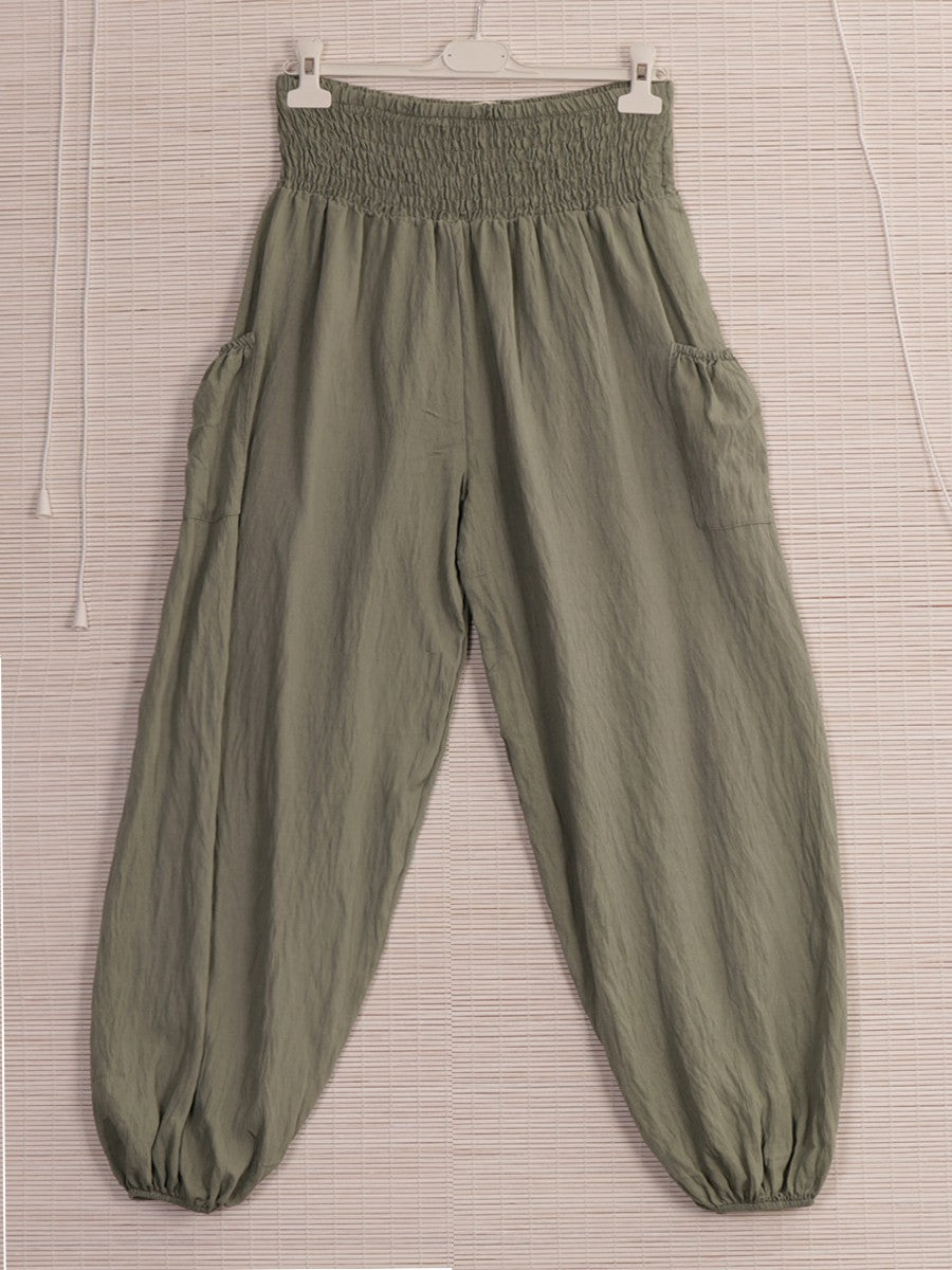 Italian Side Pockets Detail Harem Pants - Khaki
