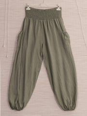 Italian Side Pockets Detail Harem Pants - Khaki