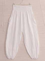Italian Side Pockets Detail Harem Pants - White