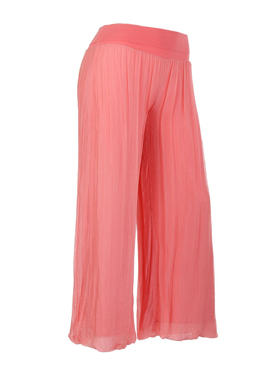 Italian Silk Trouser With Elasticated Waist -  Coral