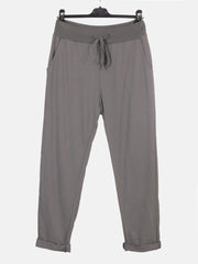 Italian Solid Color Cotton Trousers With Side Pockets -  Grey