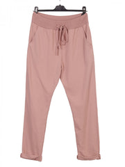 Italian Solid Color Cotton Trousers With Side Pockets -  Pink