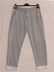 Italian Striped Print Cotton Trousers -  Black