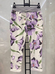 Italian Tulip Printed Cotton Joggers -  Lilac