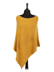 Italian Wool Mix Ribbed Star Poncho - Mustard
