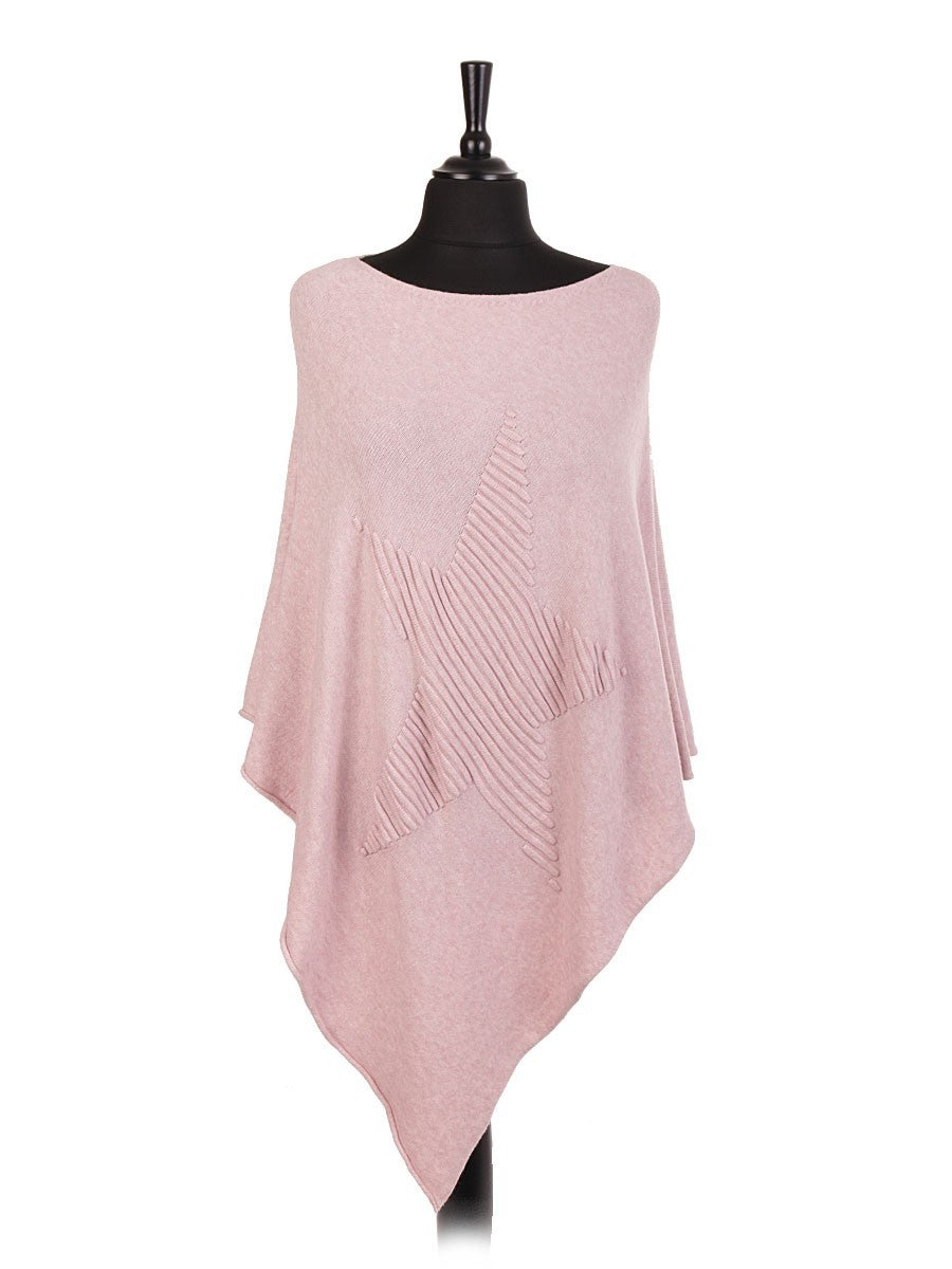 Italian Wool Mix Ribbed Star Poncho - Baby Pink