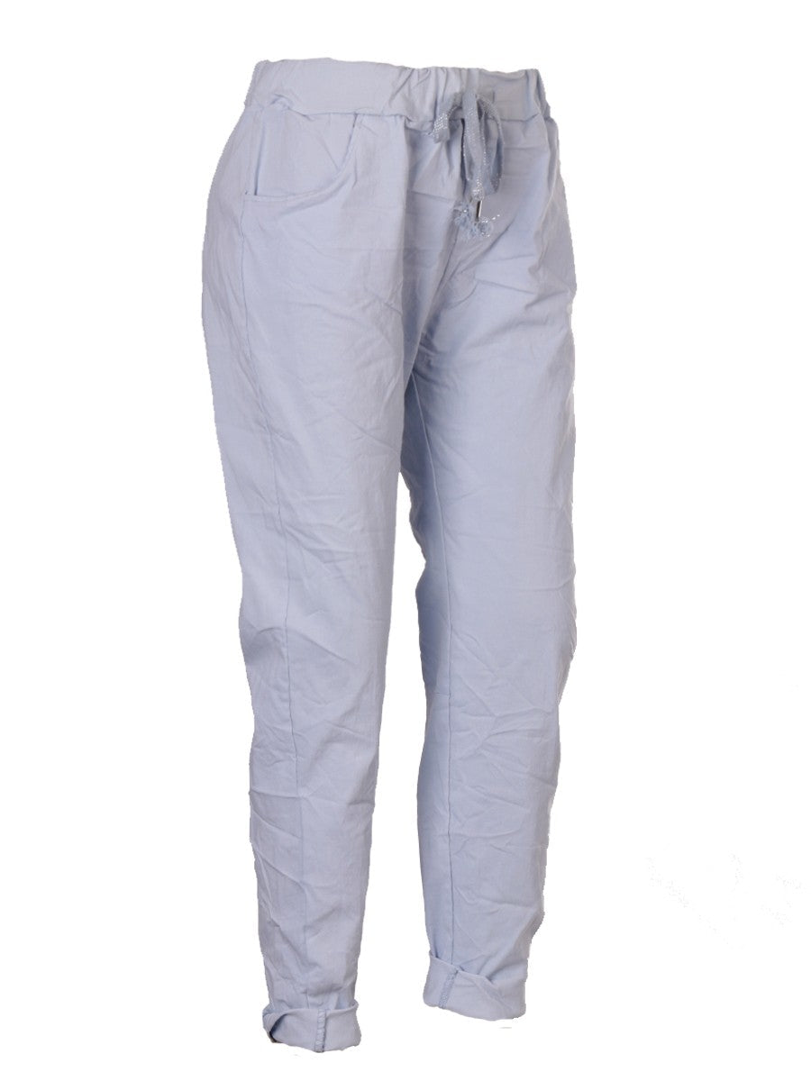 Italian Plain Magic Pants With Side Pockets - Ice Blue
