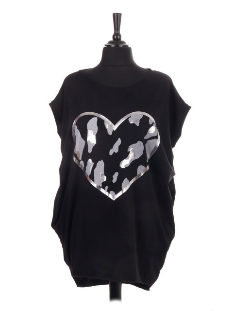 Italian Sleeveless Animal Print Heart Dip Hem Top With Side Pockets