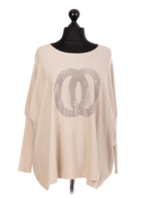 Batwing Rhinestone Motif Jumper